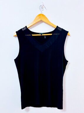 TRICOTTO Black Tank Top | Stretch Mesh Minimalist | Large